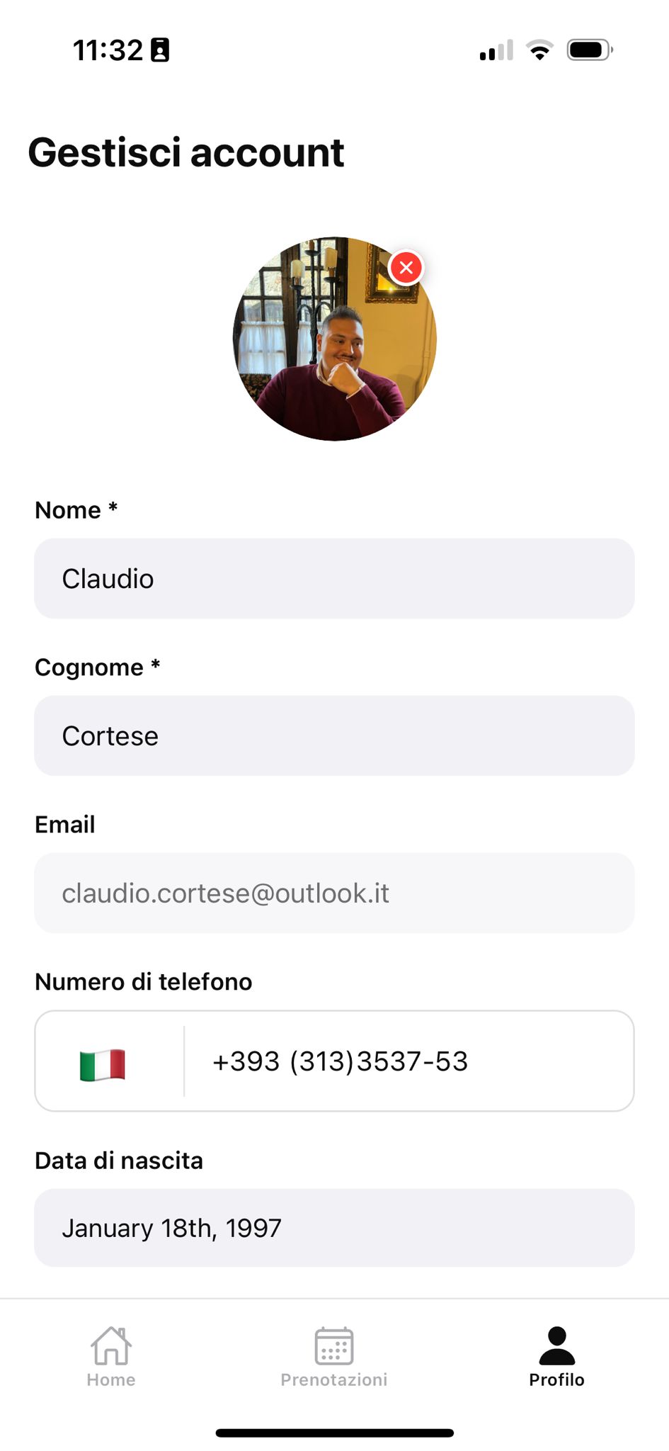 Profile page interface