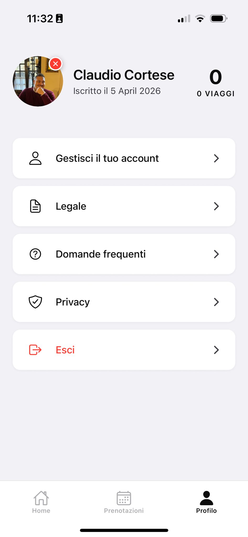 Settings page interface